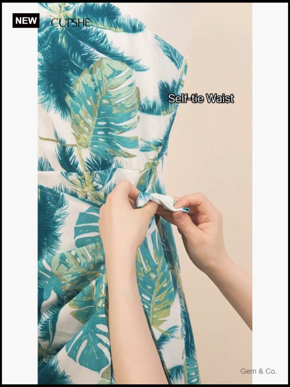 Women's One Shoulder Leaf Print Self-Tie Mini Dress - Picture 7 of 7